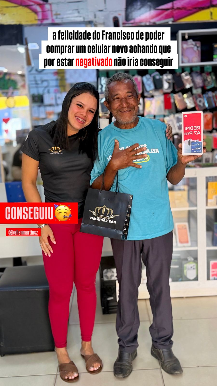 Cliente feliz com seu novo celular Redmi